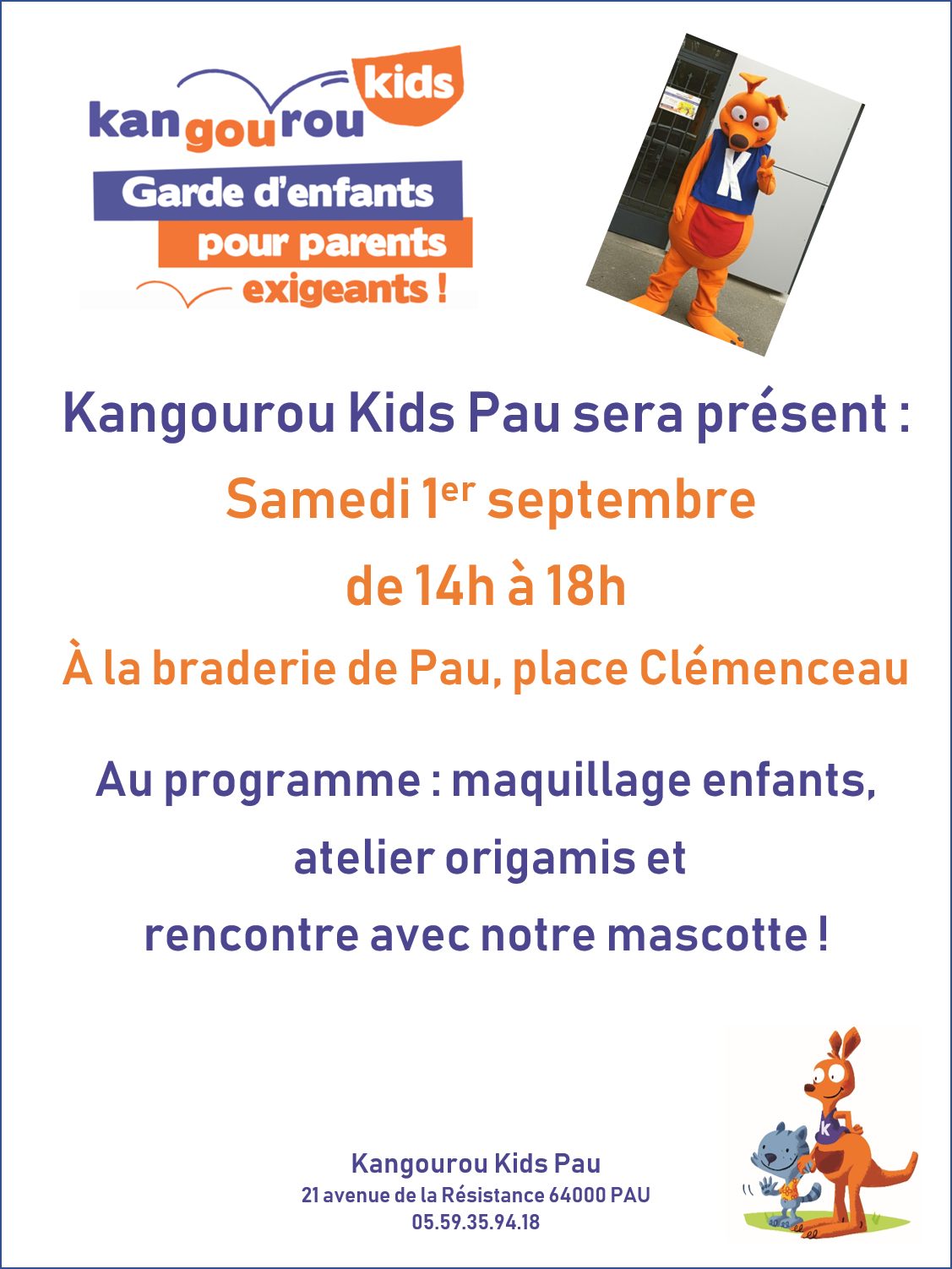 Kangourou Kids sera présent à la Braderie de Pau samedi 1er septembre de 14h à 18h